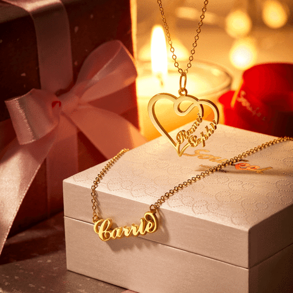 Overlapping Heart Two Name Necklace