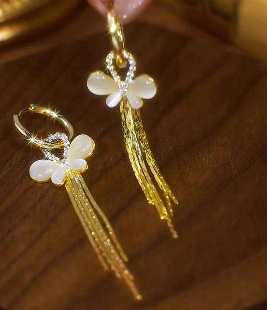 Unique butterfly tassel earrings(18k gold plated)