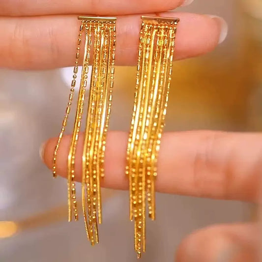 Light luxury gold plated tassel earrings