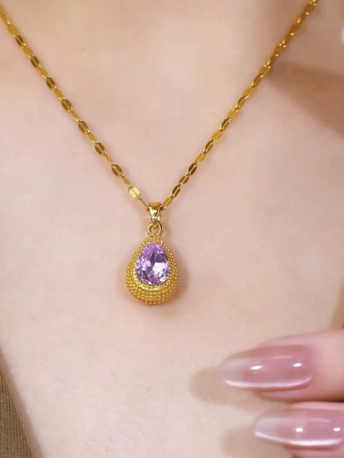 Purple diamond necklace(24k gold plated)