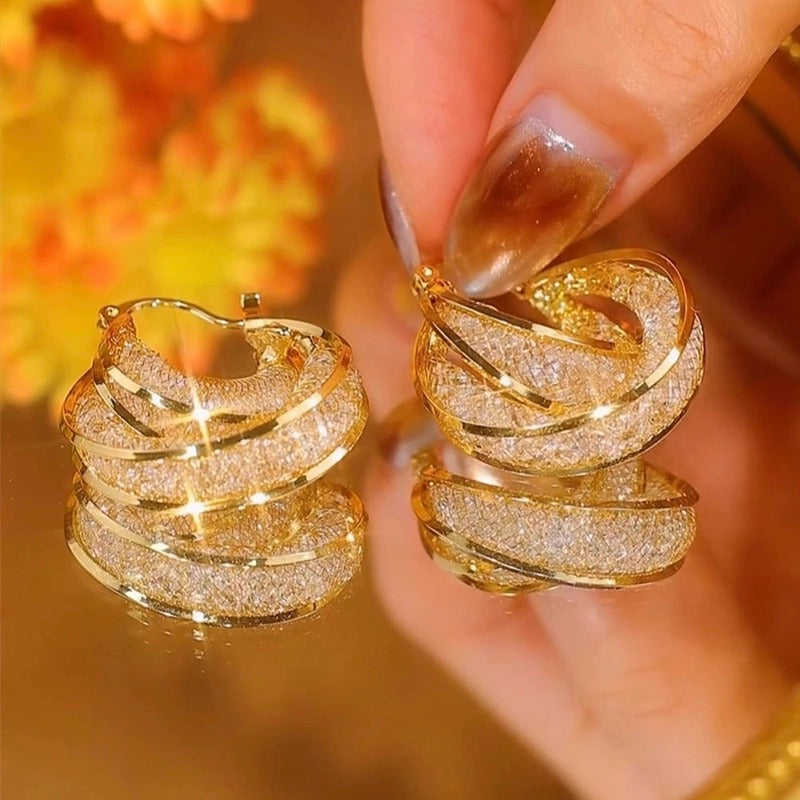 Interlocking mesh crystal earrings(gold plated)