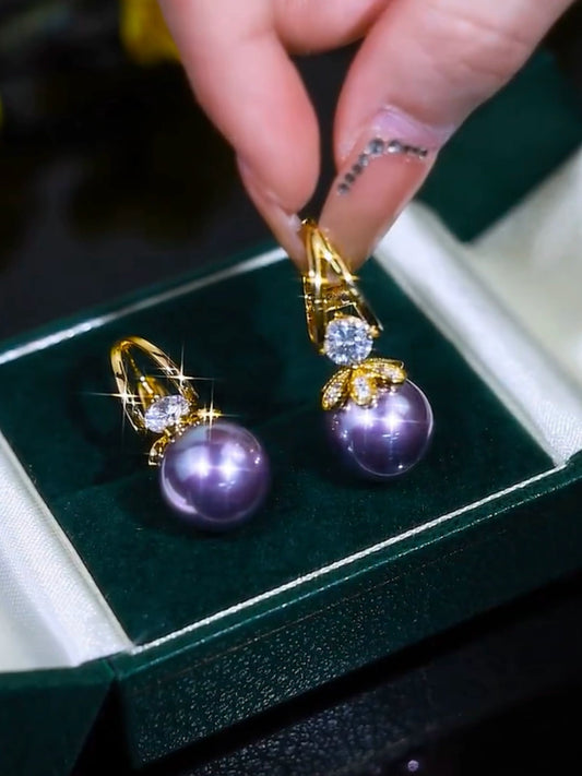 Purple Diamond zircon earrings(18k gold plated)