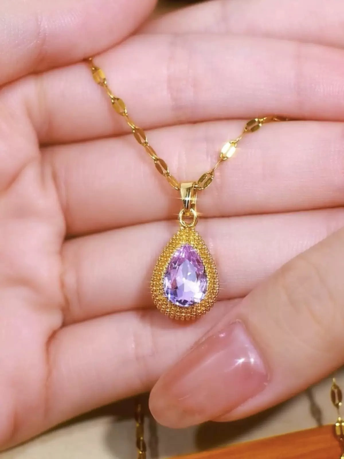 Purple diamond necklace(24k gold plated)