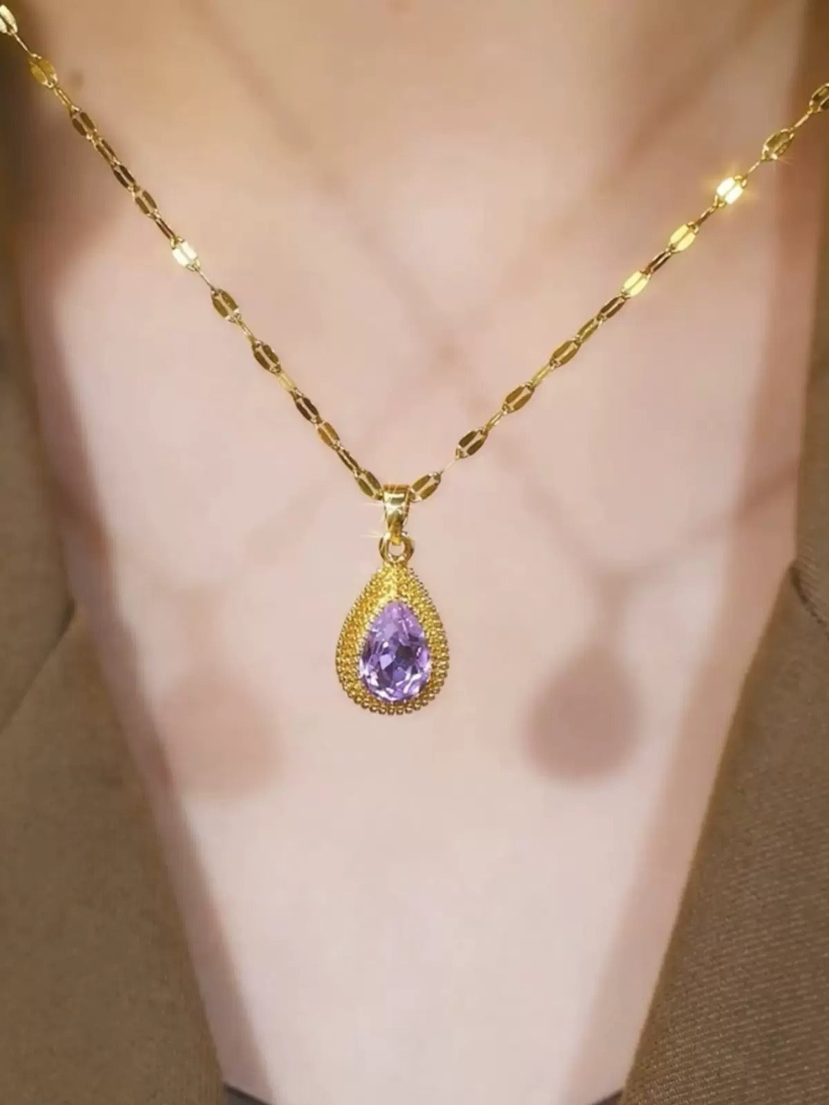 Purple diamond necklace(24k gold plated)