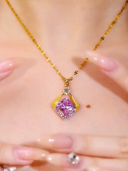 Purple Diamond necklace(18k gold plated)