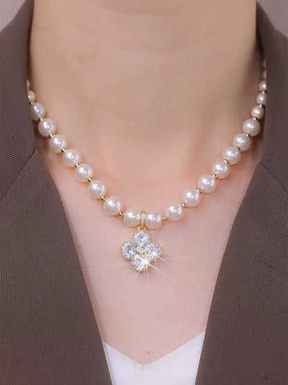 18K Gold Plated Clover pearl Necklace