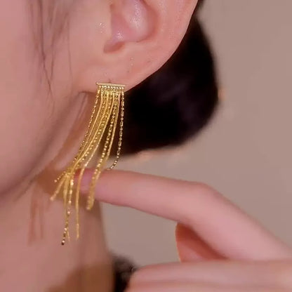 Light luxury gold plated tassel earrings