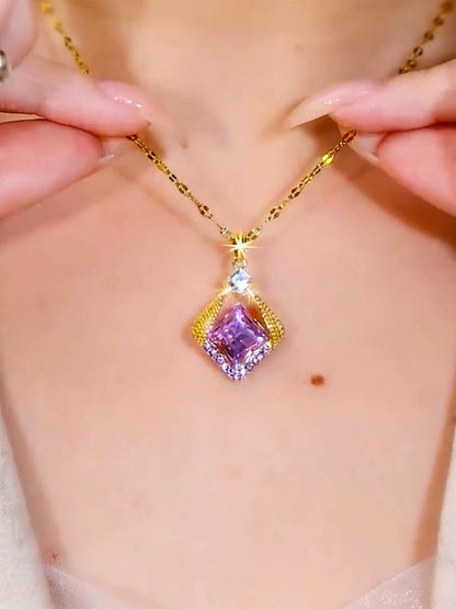 Purple Diamond necklace(18k gold plated)