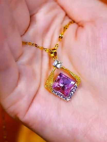 Purple Diamond necklace(18k gold plated)