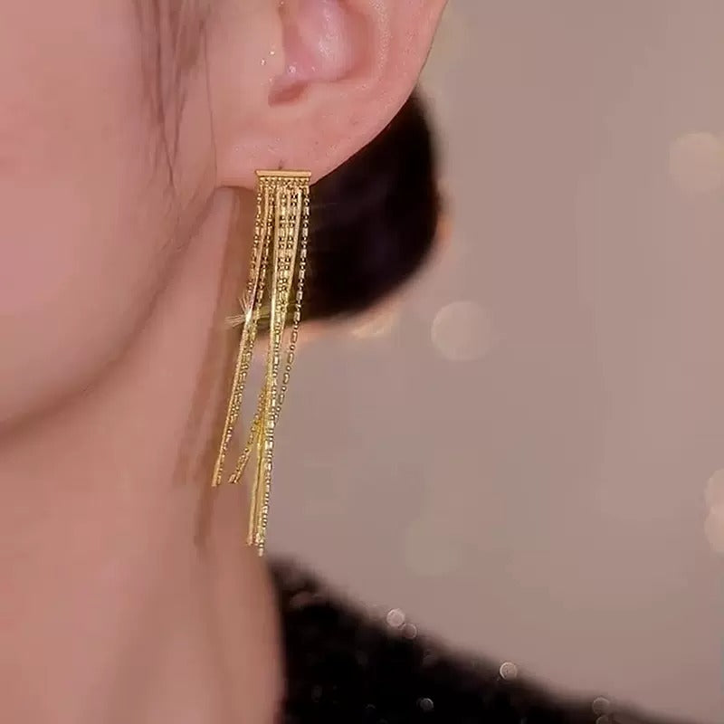 Light luxury gold plated tassel earrings