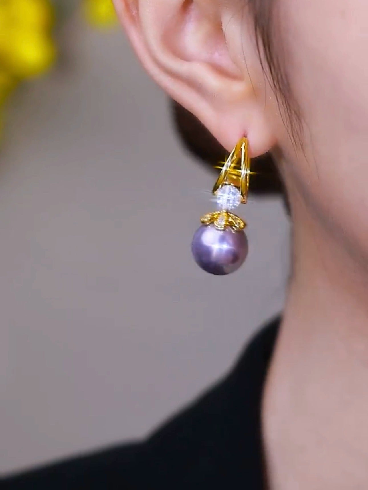 Purple Diamond zircon earrings(18k gold plated)