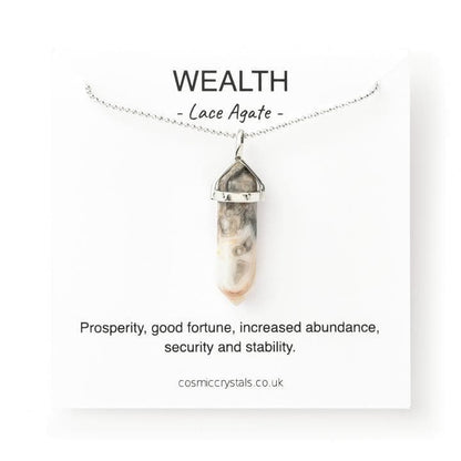 Wealth Necklace Silver, Lace Agate