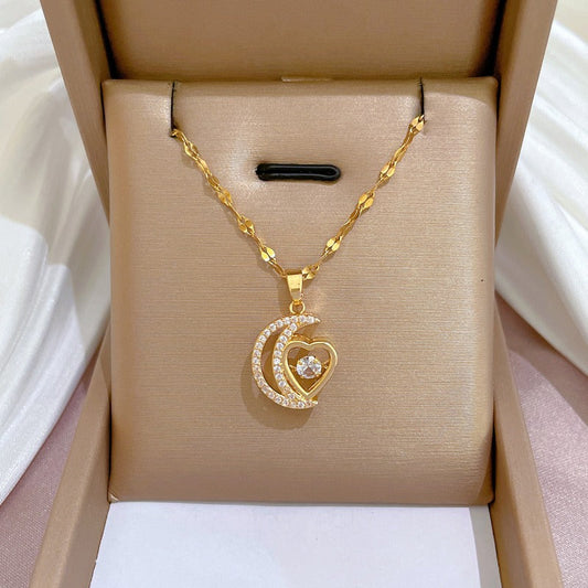 18K Gold Plated Moon Heart Necklace