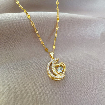 18K Gold Plated Moon Heart Necklace