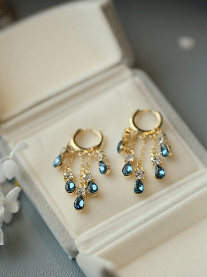 Blue Sapphire Zircon 22k Gold Plated Earrings