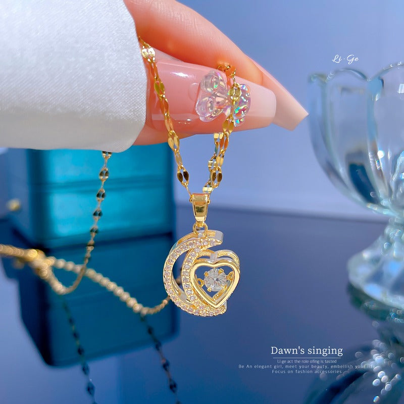 18K Gold Plated Moon Heart Necklace