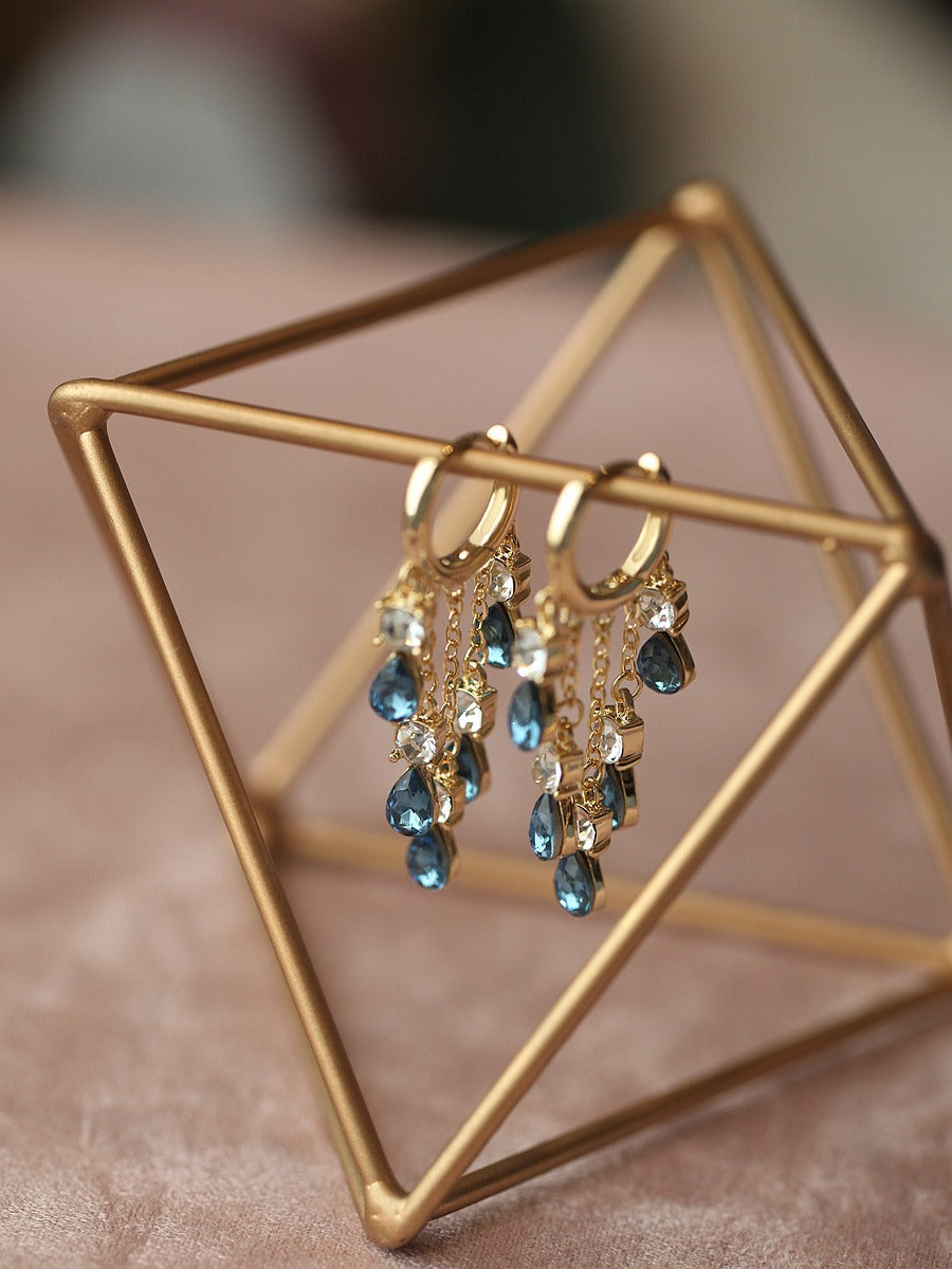 Blue Sapphire Zircon 22k Gold Plated Earrings