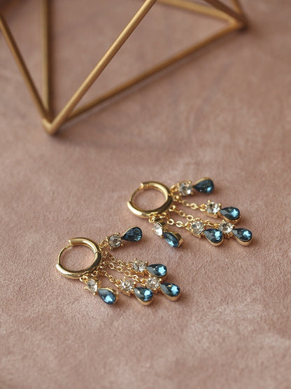 Blue Sapphire Zircon 22k Gold Plated Earrings