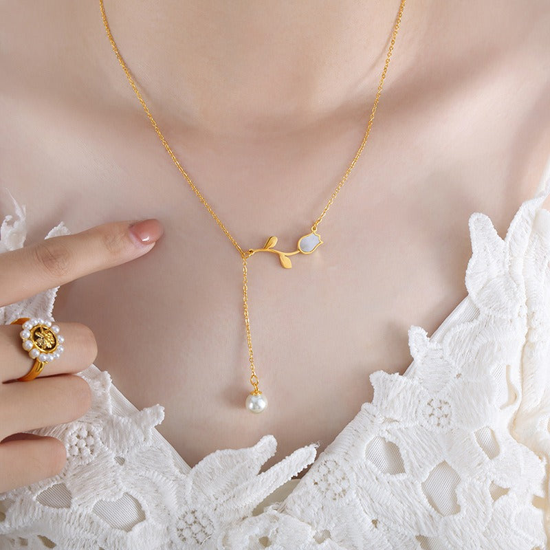 18K Gold Plated Whimsical Rose Necklace