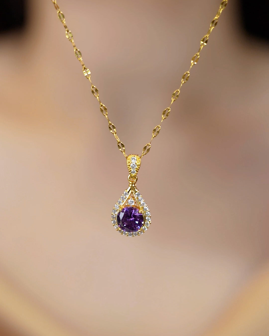 18K Gold Plated Water Drop Sapphire Necklace