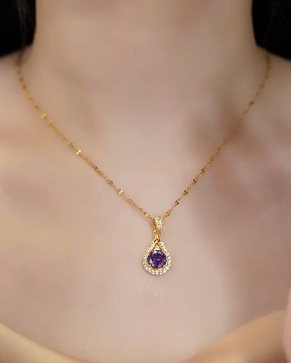 18K Gold Plated Water Drop Sapphire Necklace