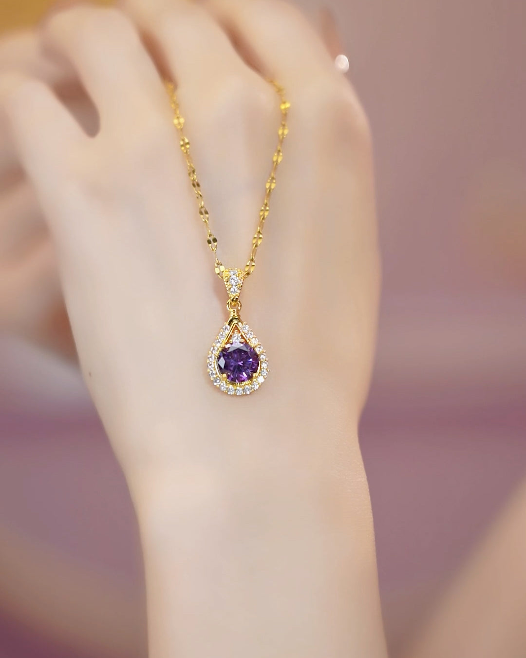 18K Gold Plated Water Drop Sapphire Necklace