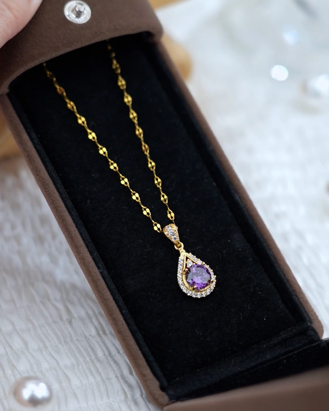 18K Gold Plated Water Drop Sapphire Necklace