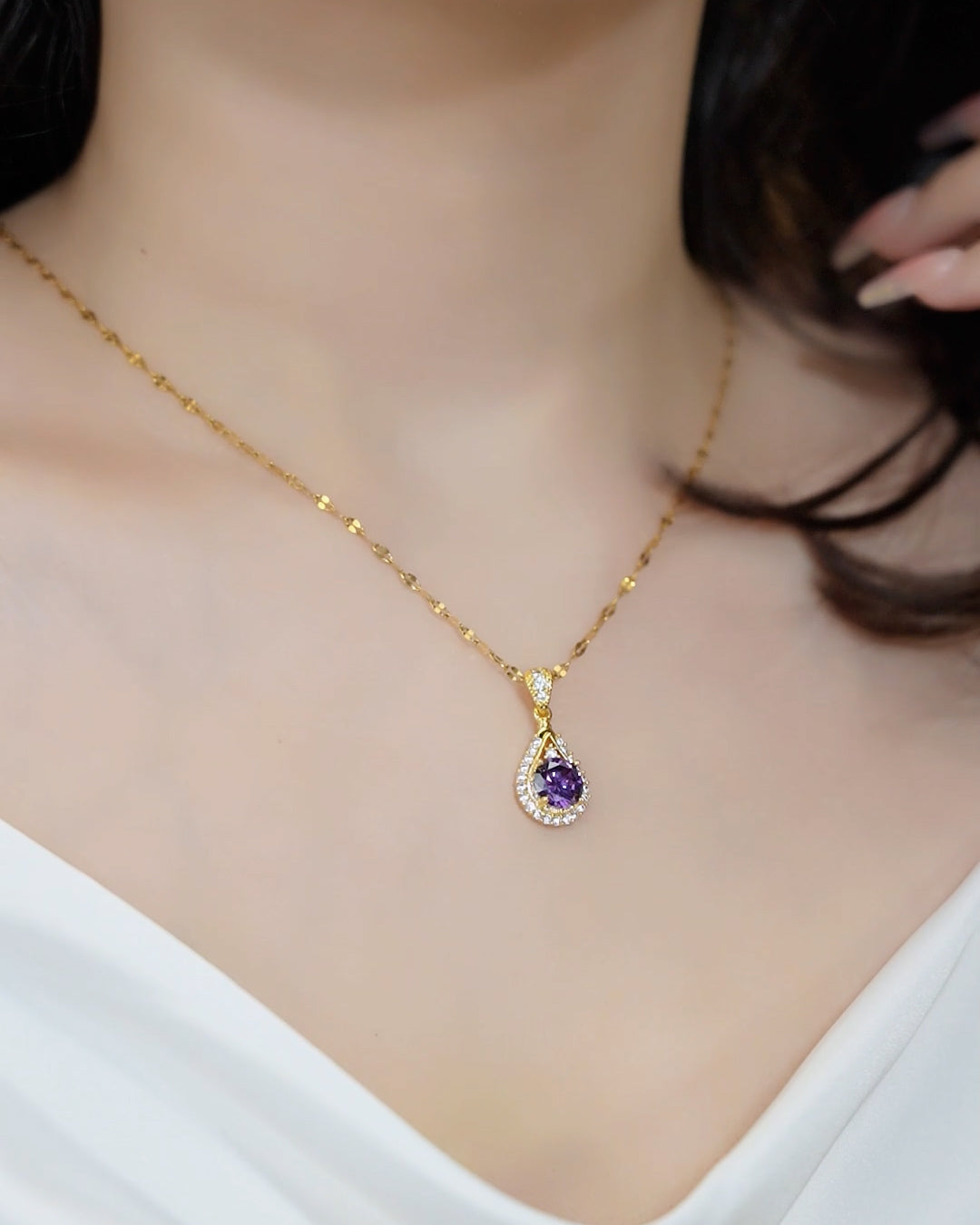 18K Gold Plated Water Drop Sapphire Necklace