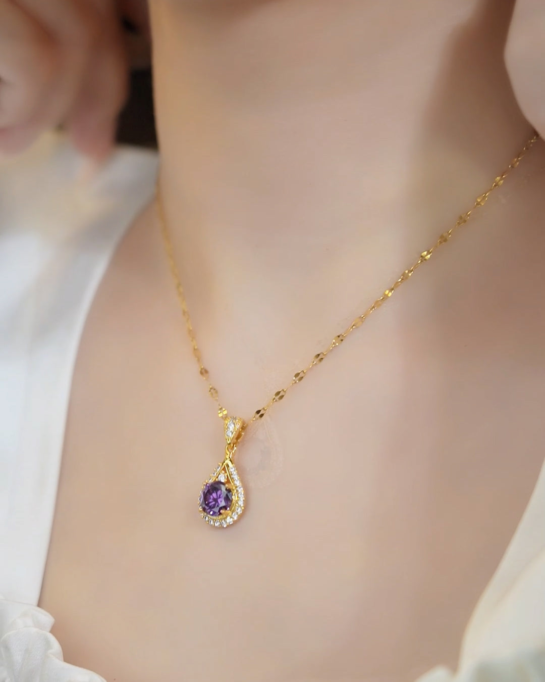 18K Gold Plated Water Drop Sapphire Necklace