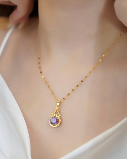 18K Gold Plated Round Sapphire Necklace