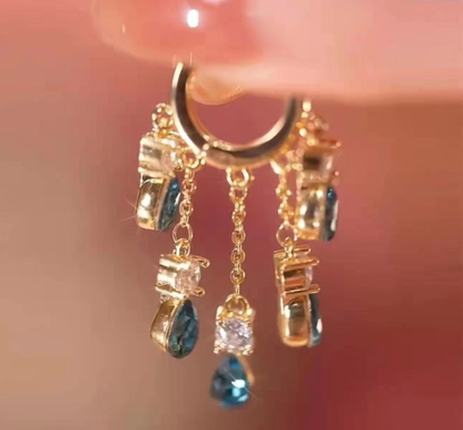 Blue Sapphire Zircon 22k Gold Plated Earrings