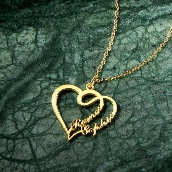 Overlapping Heart Two Name Necklace